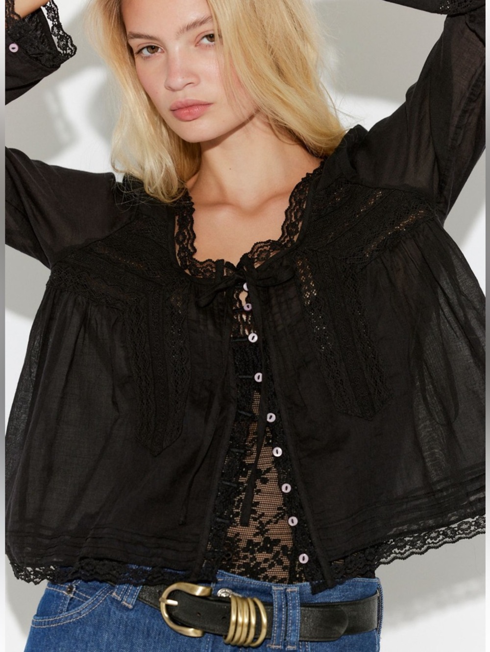 Free People Black Forevermore Blouse